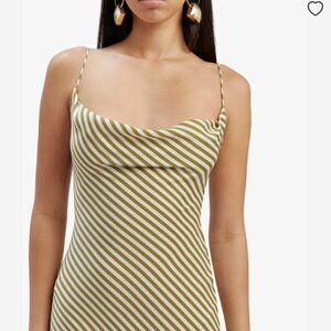 NWT Bardot Olympia Green Stripe Slip Midi Dress US 8 Drape Front Spaghetti Strap